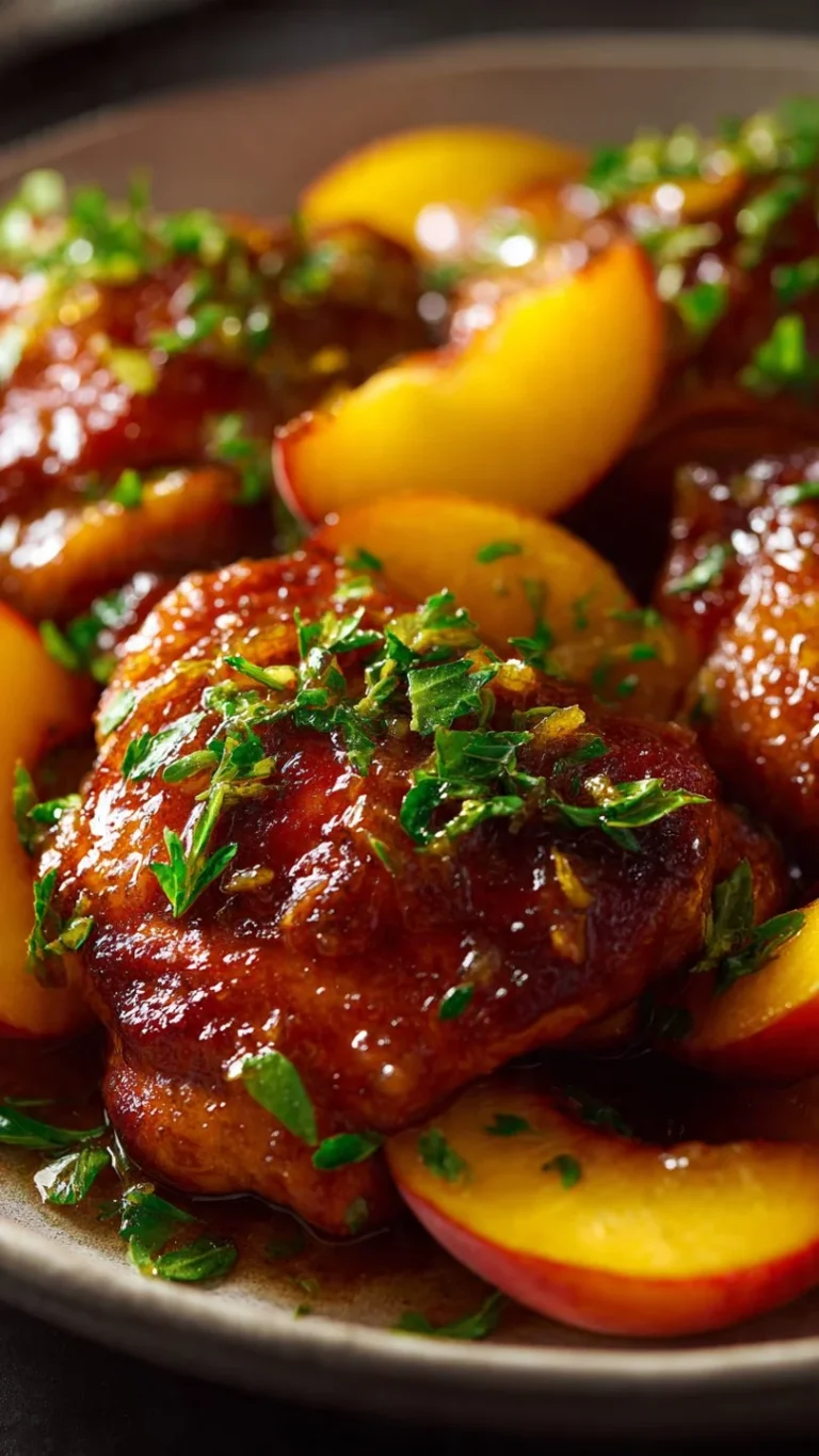 Delicious Peach Glazed Chicken Thighs served on a plate