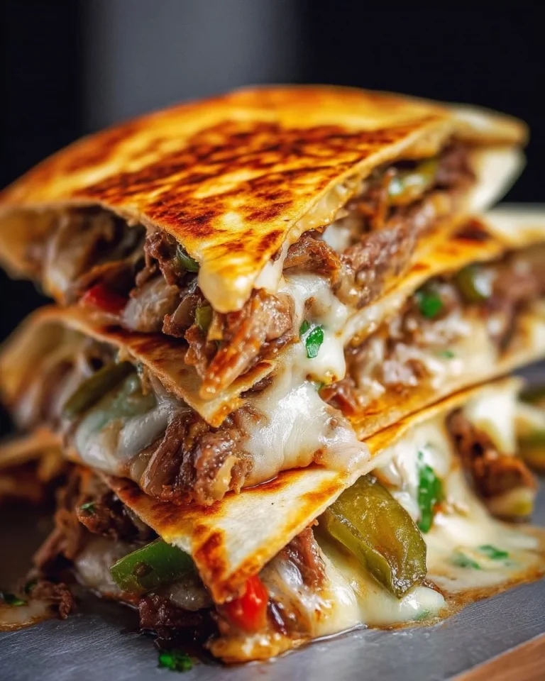 Philly Cheesesteak Quesadillas filled with cheese, steak, and peppers