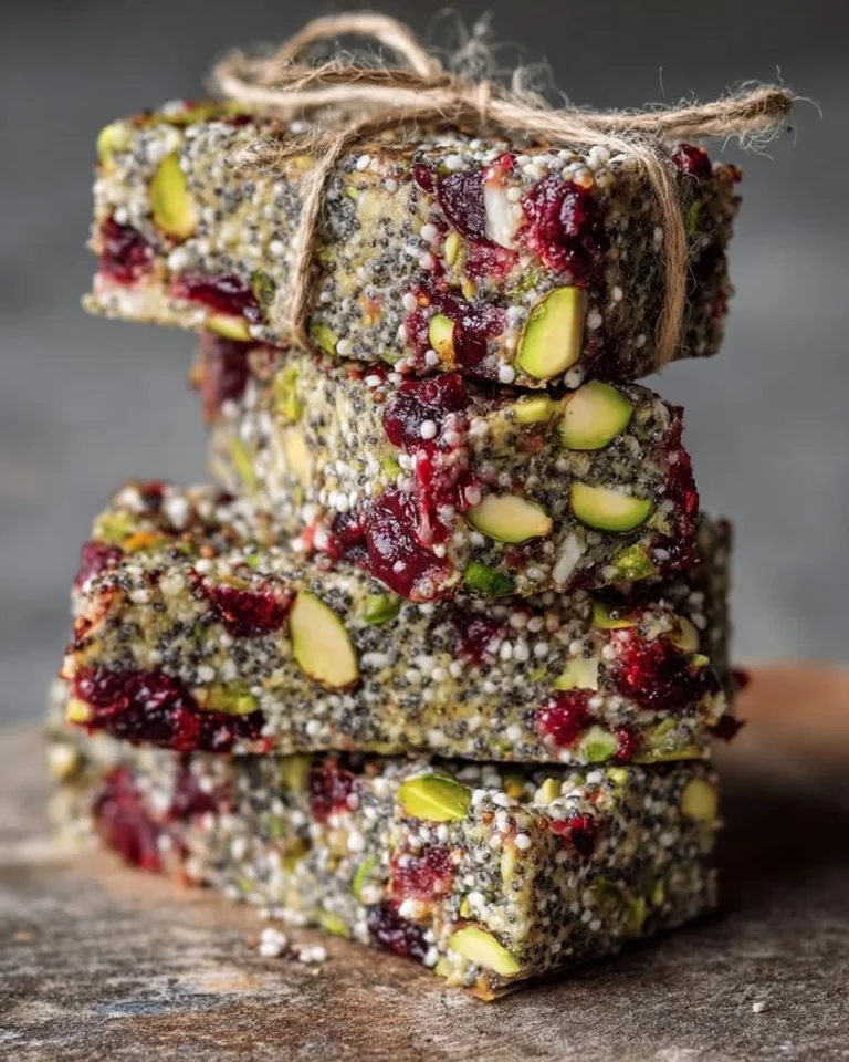 Pistachio Cranberry Chia Bars displayed on a wooden cutting board