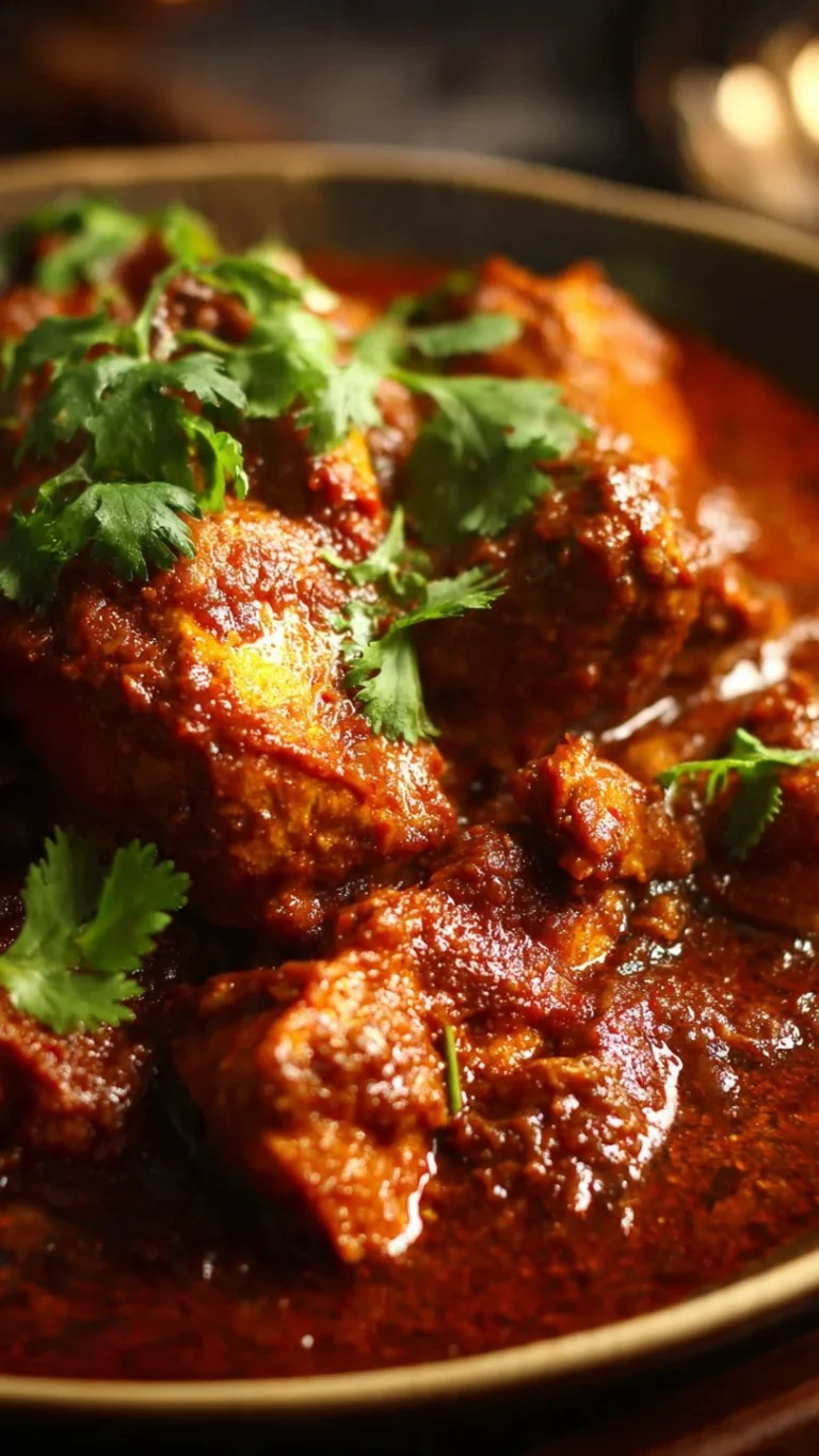 Delicious plate of Chicken Bhuna garnished with fresh herbs and spices