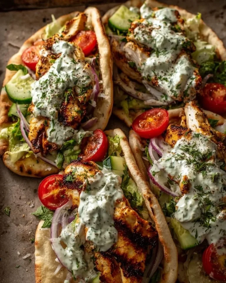 Delicious sheet pan chicken pitas topped with herby ranch dressing