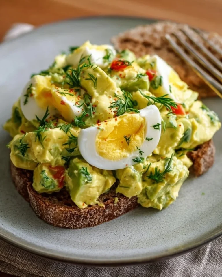 Mediterranean avocado egg salad with fresh ingredients in a bowl