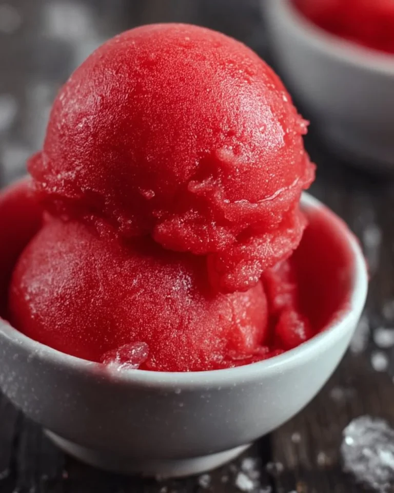 Smooth sugar free fruit sorbet served in a bowl with fresh fruit garnish
