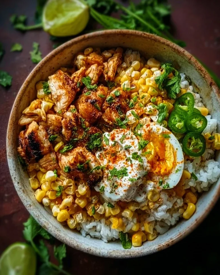 Delicious Street Corn Chicken Rice Bowl with tender chicken and vibrant corn