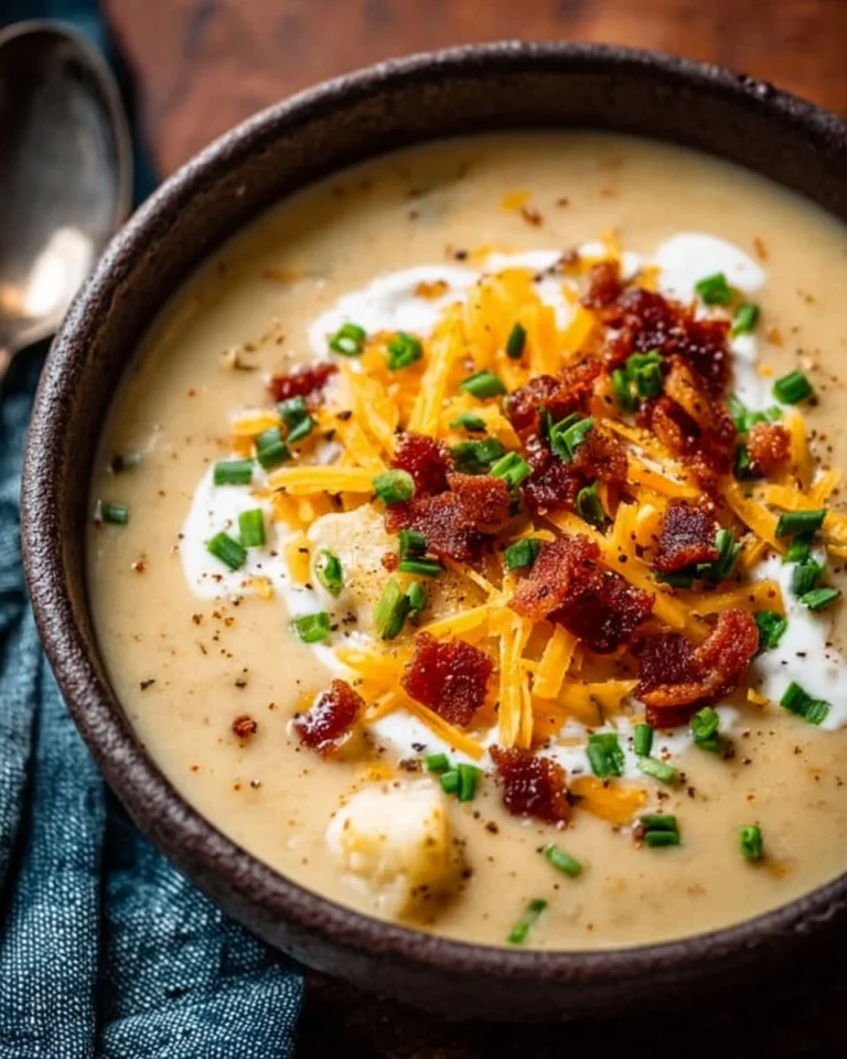 Bowl of Keto Loaded Baked Potato Soup topped with cheese and green onions