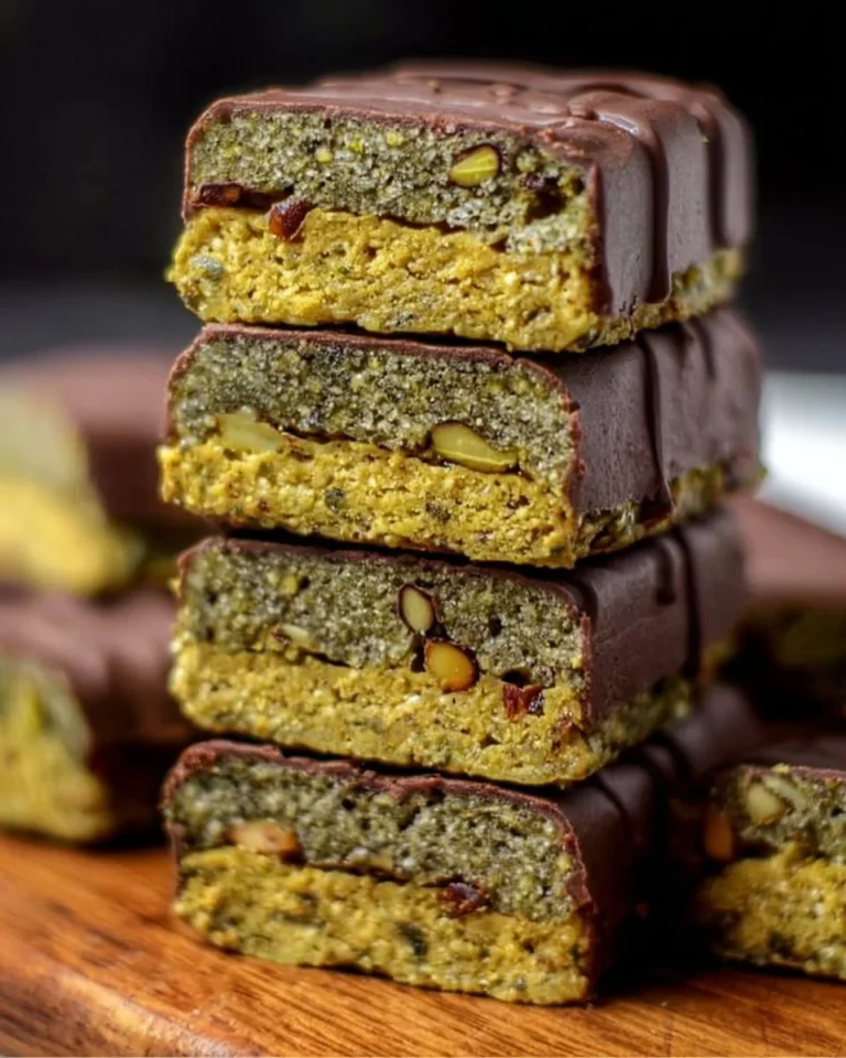 Homemade vegan pistachio protein bars with natural ingredients
