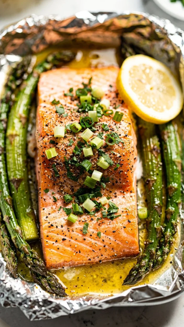 Asparagus salmon foil packets ready to be grilled