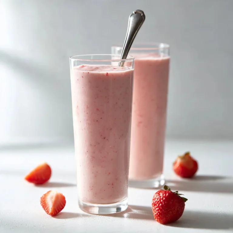 Delicious Banana Strawberry Pineapple Smoothie in a glass with fresh fruits