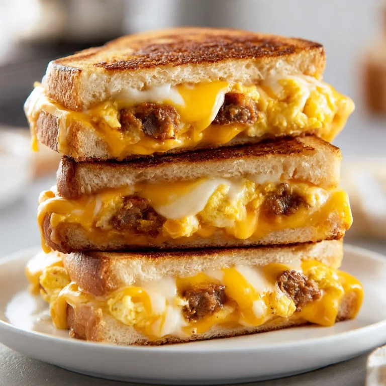 Breakfast grilled cheese sandwich with crispy bread and melted cheese