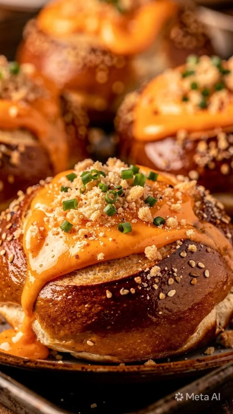 Buffalo Ranch Cream Cheese Pretzel appetizer with tasty toppings