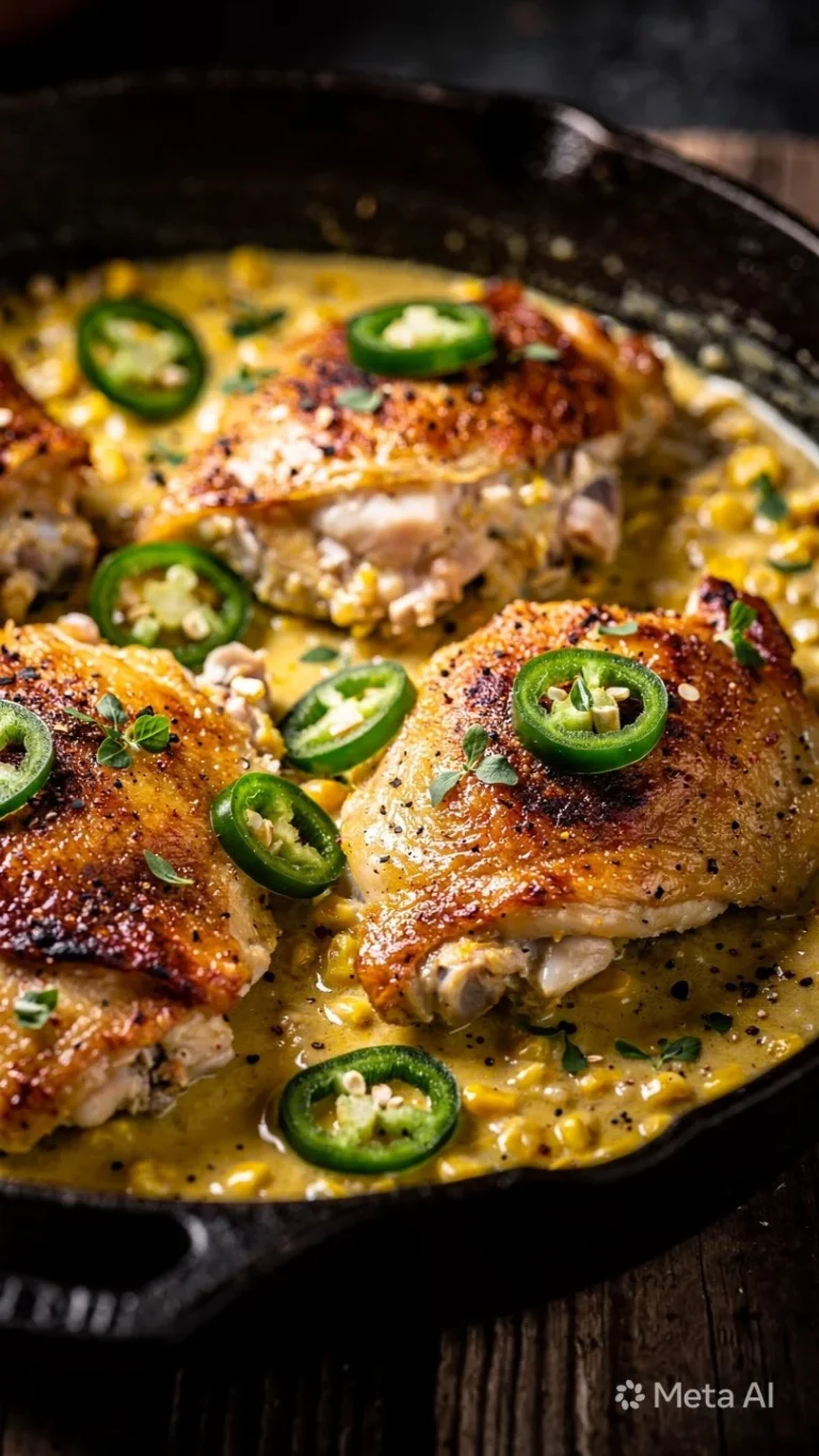 Cheesy jalapeno stuffed chicken served with creamed corn