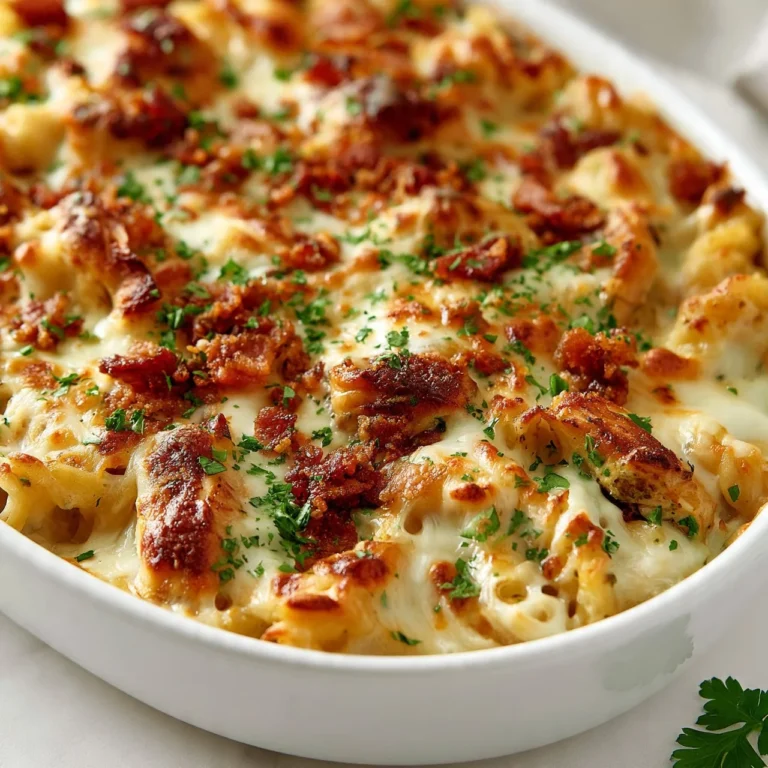 Creamy Ranch Chicken Pasta Bake ready to serve in a baking dish