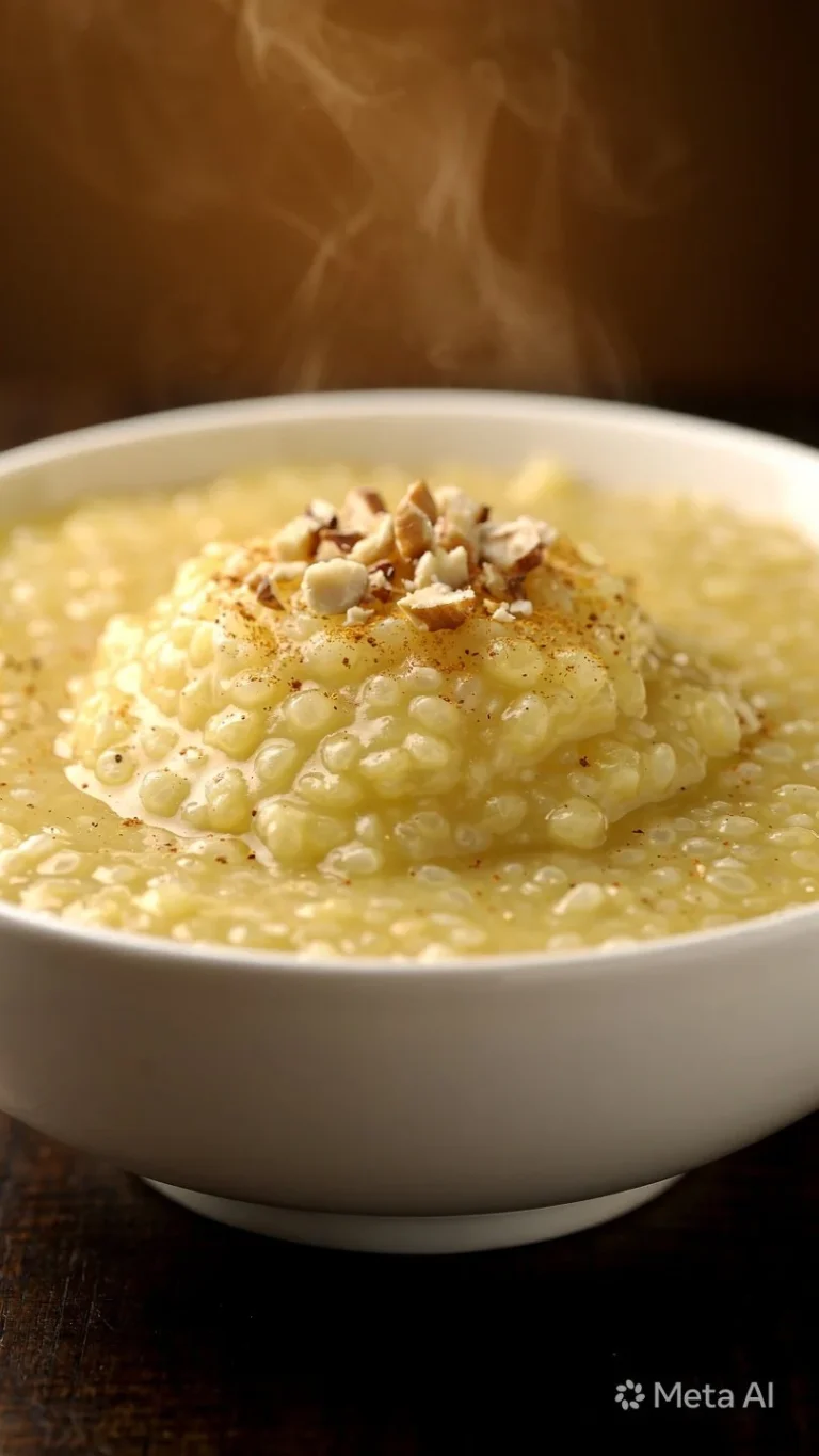 Creamy vanilla millet porridge served in a bowl with fresh fruits
