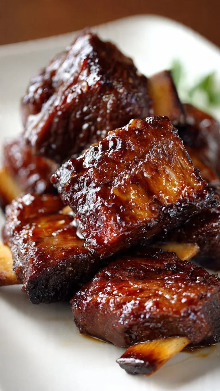 Oven-cooked beef short ribs served with seasoned vegetables.