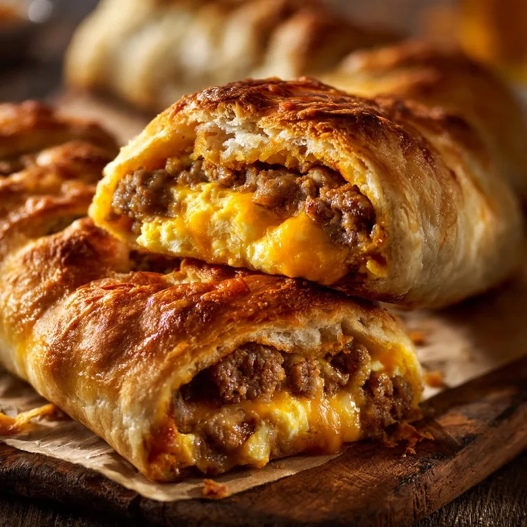 Easy Breakfast Stromboli recipe with eggs, cheese, and sausage