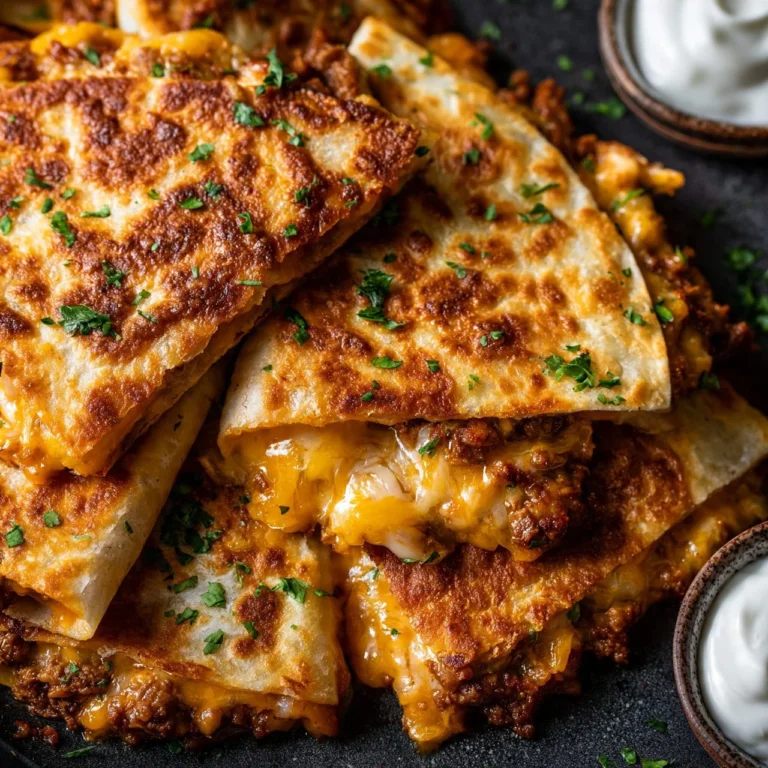Delicious easy cheesy ground beef quesadillas served on a plate