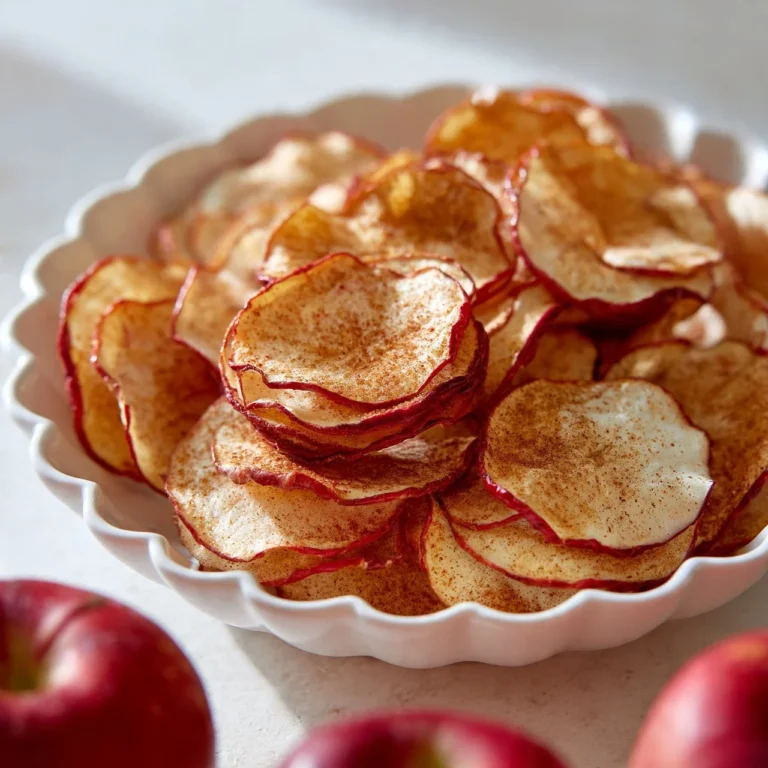 Homemade apple cinnamon chips arranged on a plate, ready to enjoy