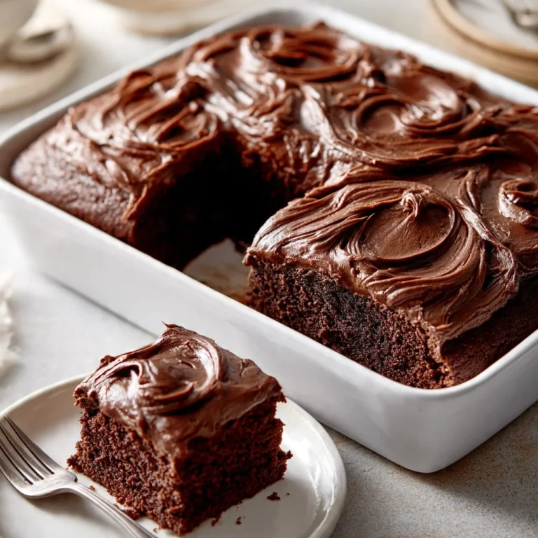 Delicious easy one-bowl chocolate cake ready to be served