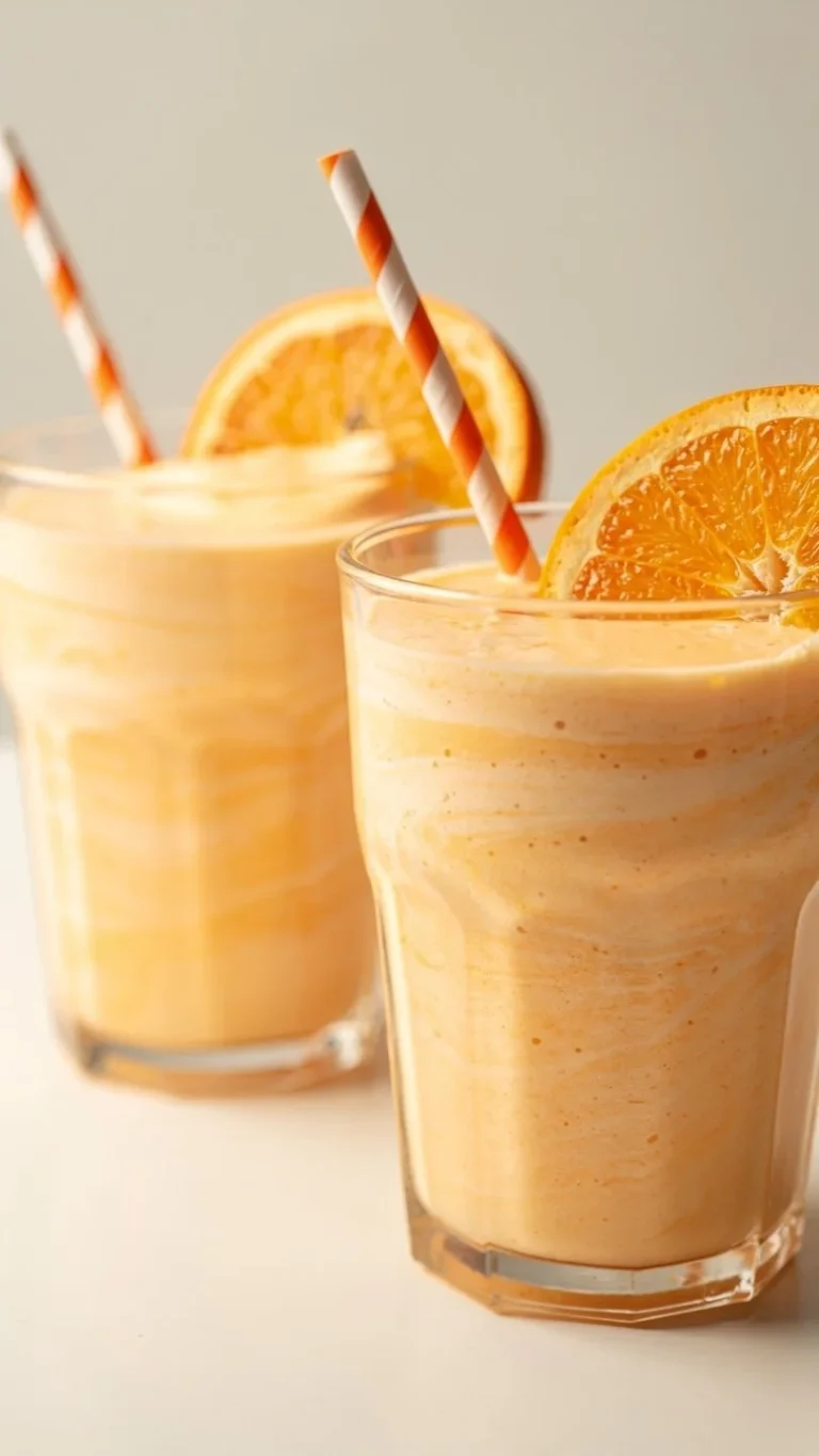 Refreshing easy orange smoothie in a glass with fresh oranges