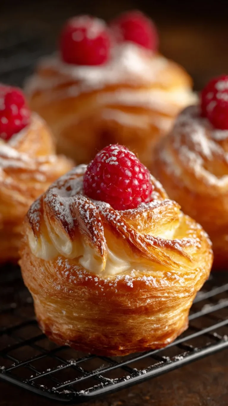 Easy homemade raspberry cruffins with cream cheese filling