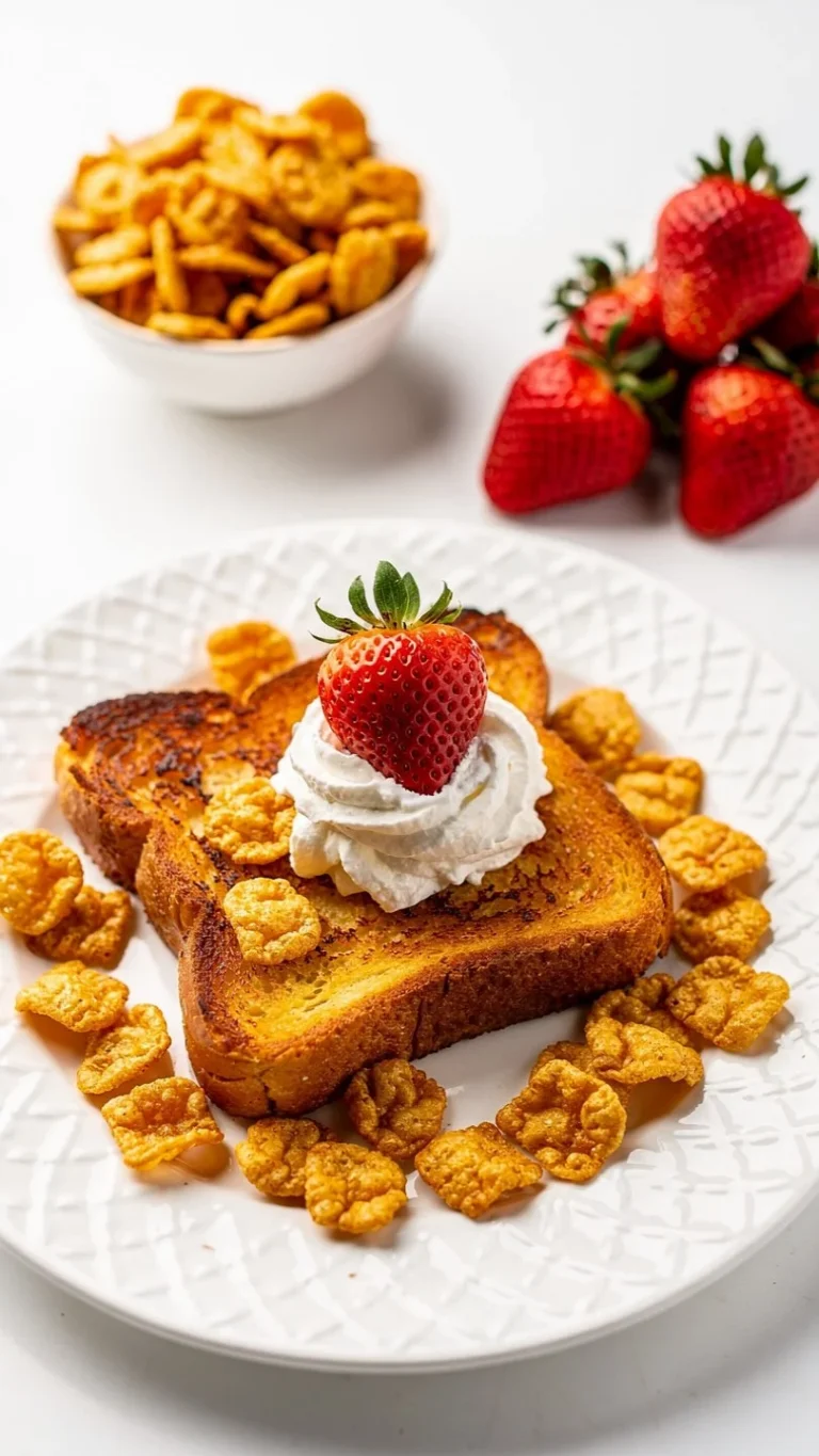 Deliciously golden French Toast topped with fresh fruits and syrup