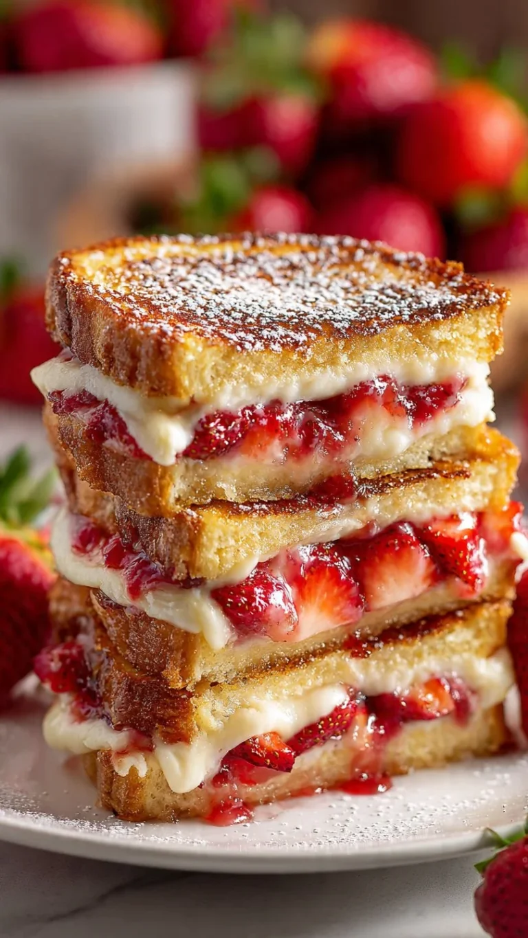 Fried strawberry cheesecake sandwiches served with creamy filling and crispy coating