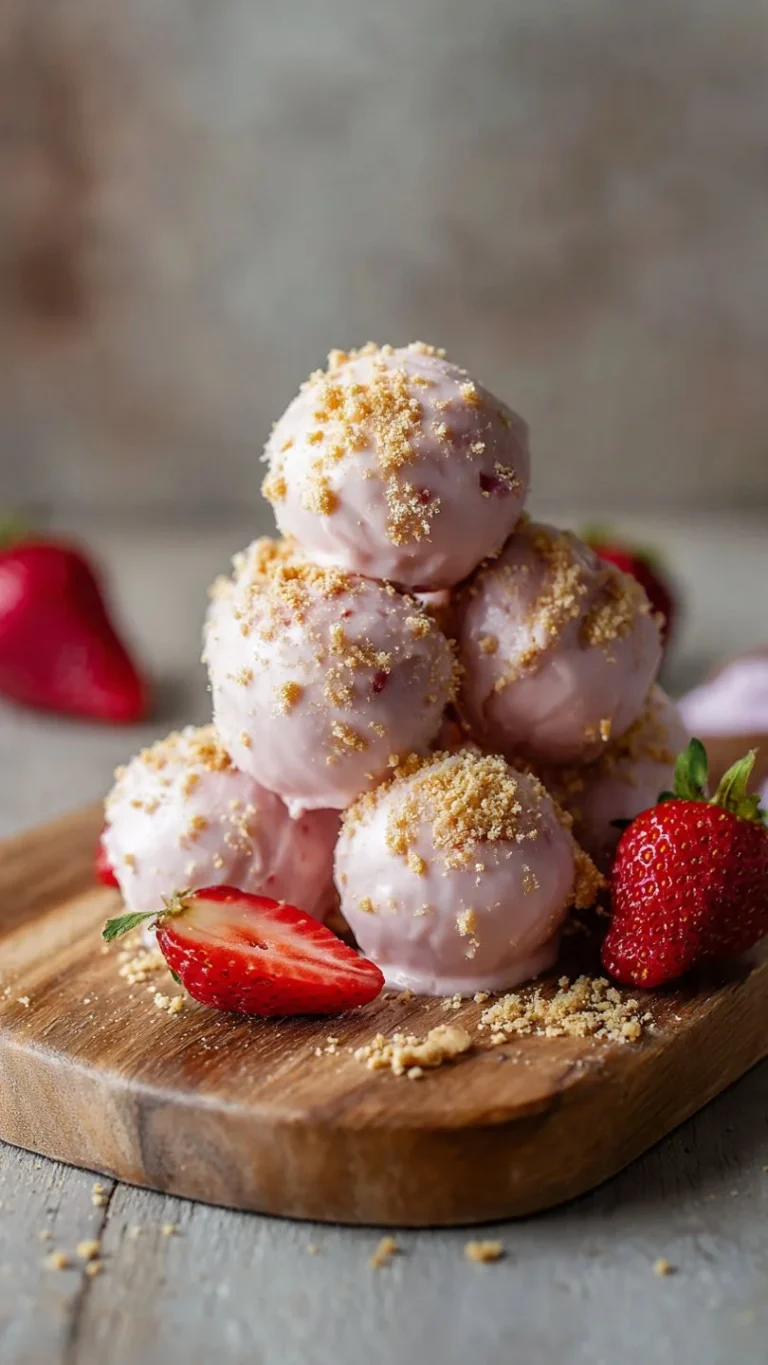Delicious frozen strawberry yogurt clusters served in a bowl