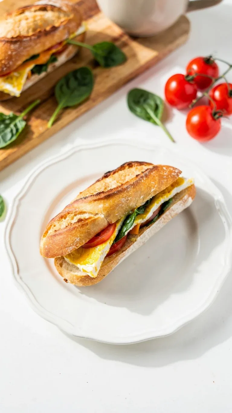 Healthy breakfast sandwich made with whole grain bread and fresh ingredients.