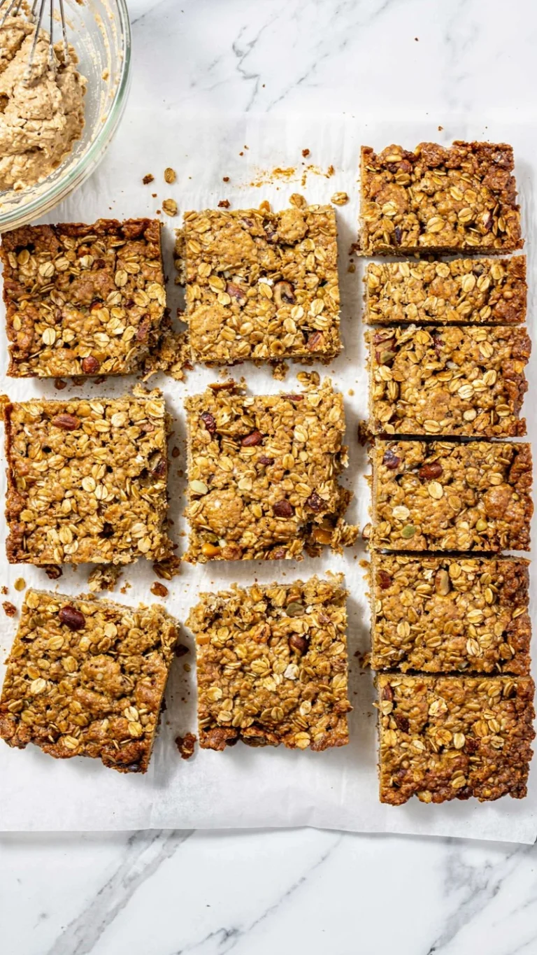 Homemade healthy oatmeal breakfast bars with nuts and dried fruits