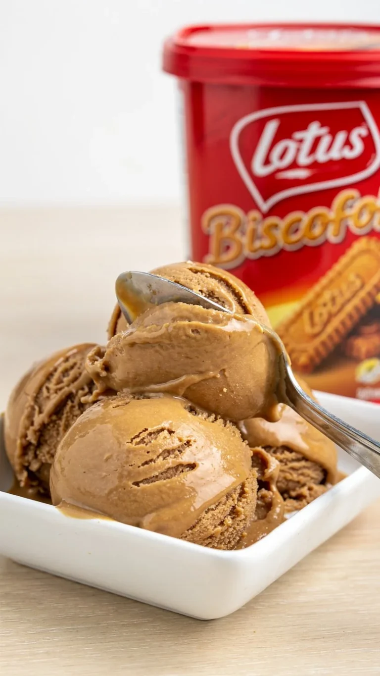 Homemade Biscoff Ice Cream served in a bowl