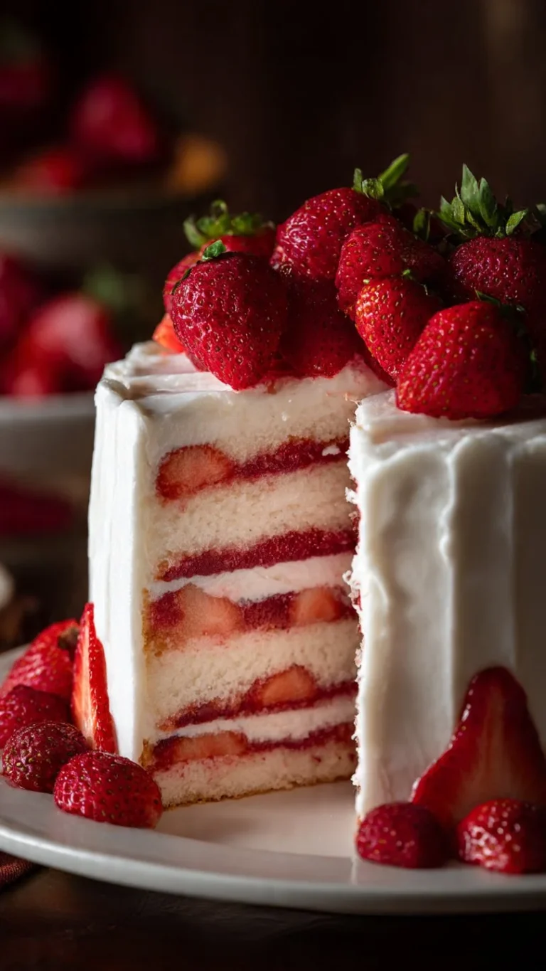 Delicious strawberry cheesecake pound cake slice on a white plate