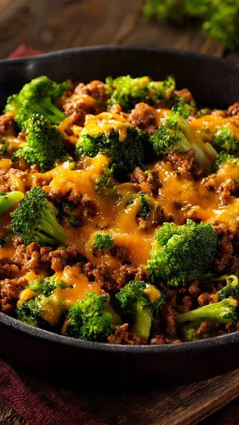 Keto Hamburger Broccoli Skillet with fresh broccoli and seasoned meat