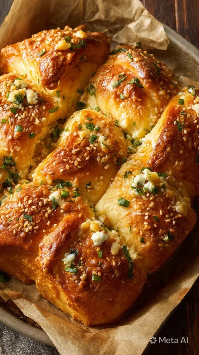 Korean cream cheese garlic bread topped with fresh herbs and melted cheese