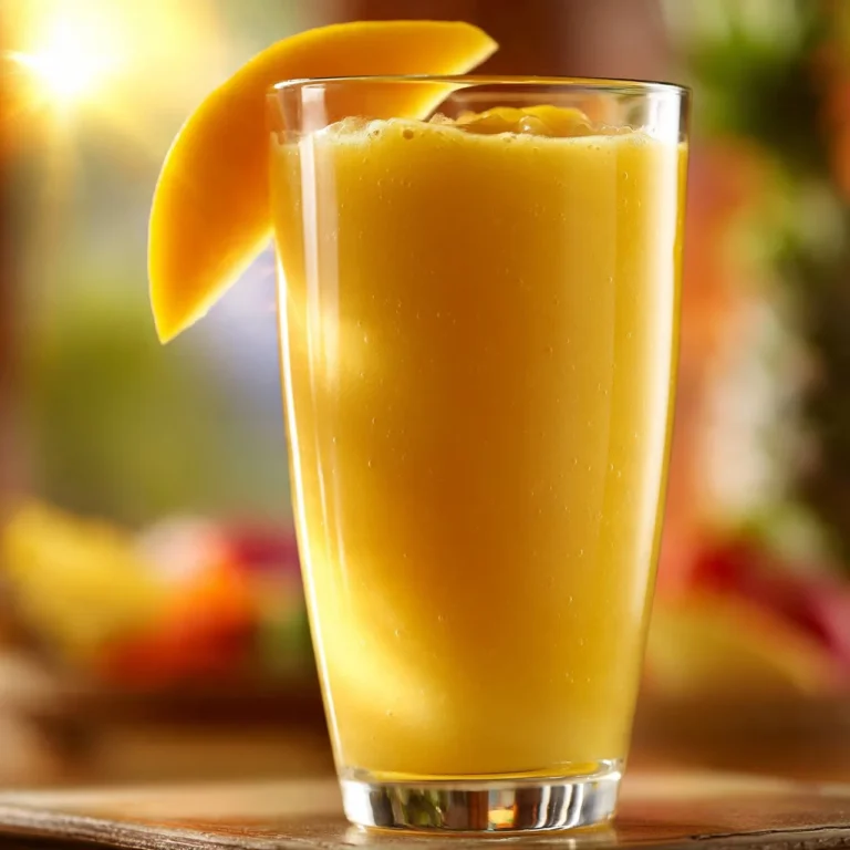Homemade mango smoothie in a glass with tropical ingredients
