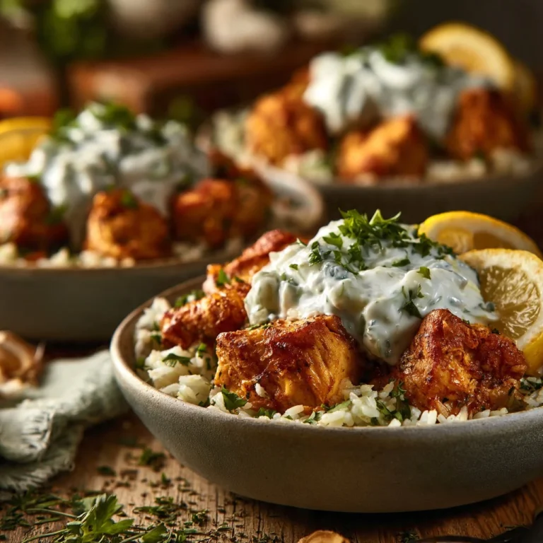 Mediterranean chicken with tzatziki sauce on a plate