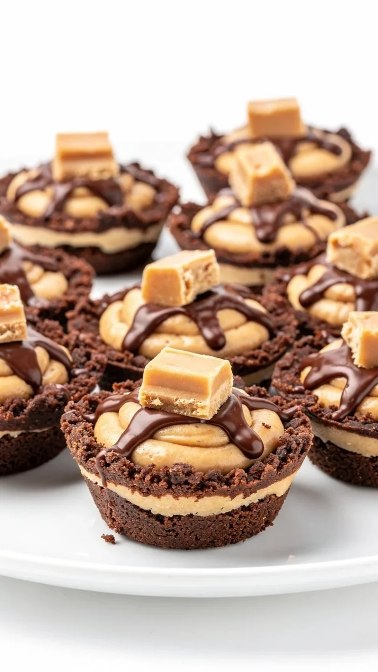 Delicious mini peanut butter pies topped with chocolate and crushed nuts