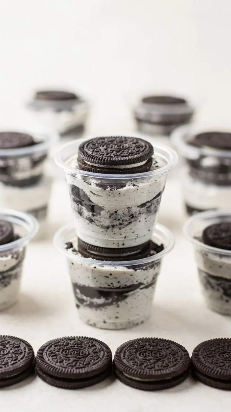 Delicious Oreo Dessert Cups topped with whipped cream and crumbled Oreos