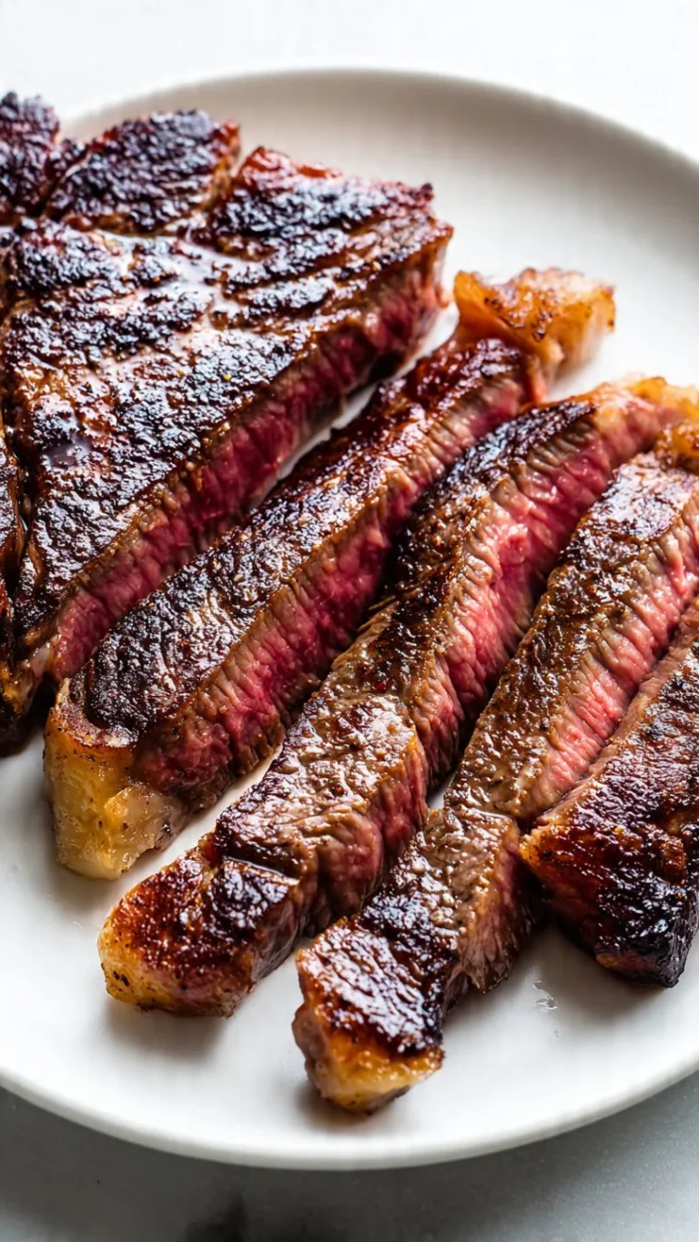 Delicious Oven Ribeye Steak cooked to perfection with seasonings.