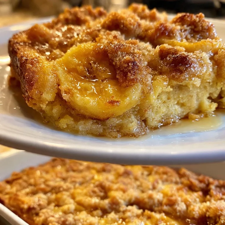 Overnight Banana French Toast Casserole served with syrup and banana slices