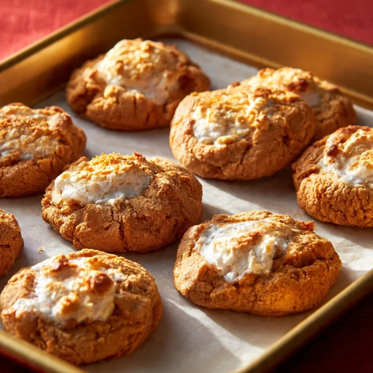 Freshly baked Peanut Butter Marshmallow Cookies on a rustic plate