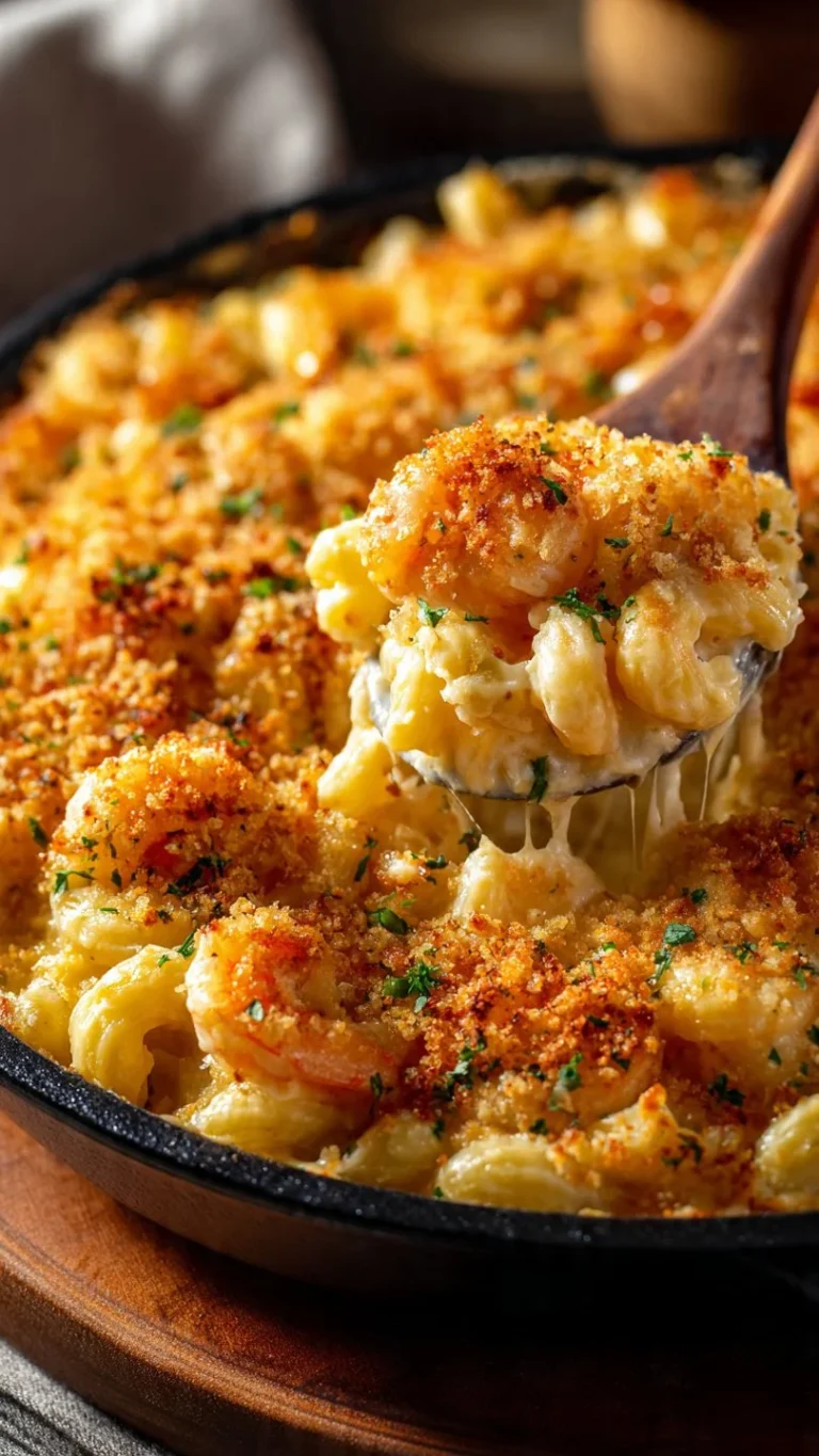 Delicious seafood mac and cheese with shrimp and crab