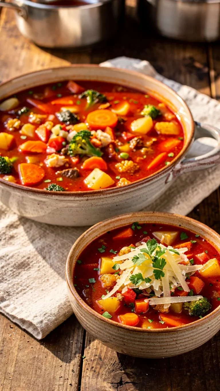 Bowl of healthy skinny vegetable soup filled with colorful fresh vegetables