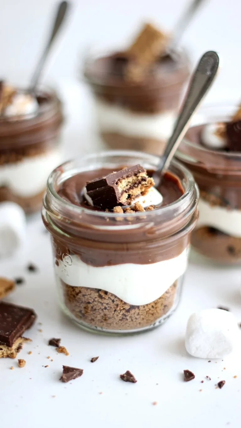 Delicious no-bake s'mores parfaits layered with graham crackers, chocolate, and marshmallow cream.