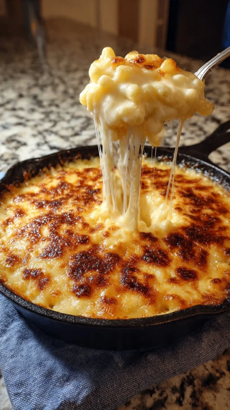 Delicious Southern Baked Mac and Cheese served in a rustic bowl.