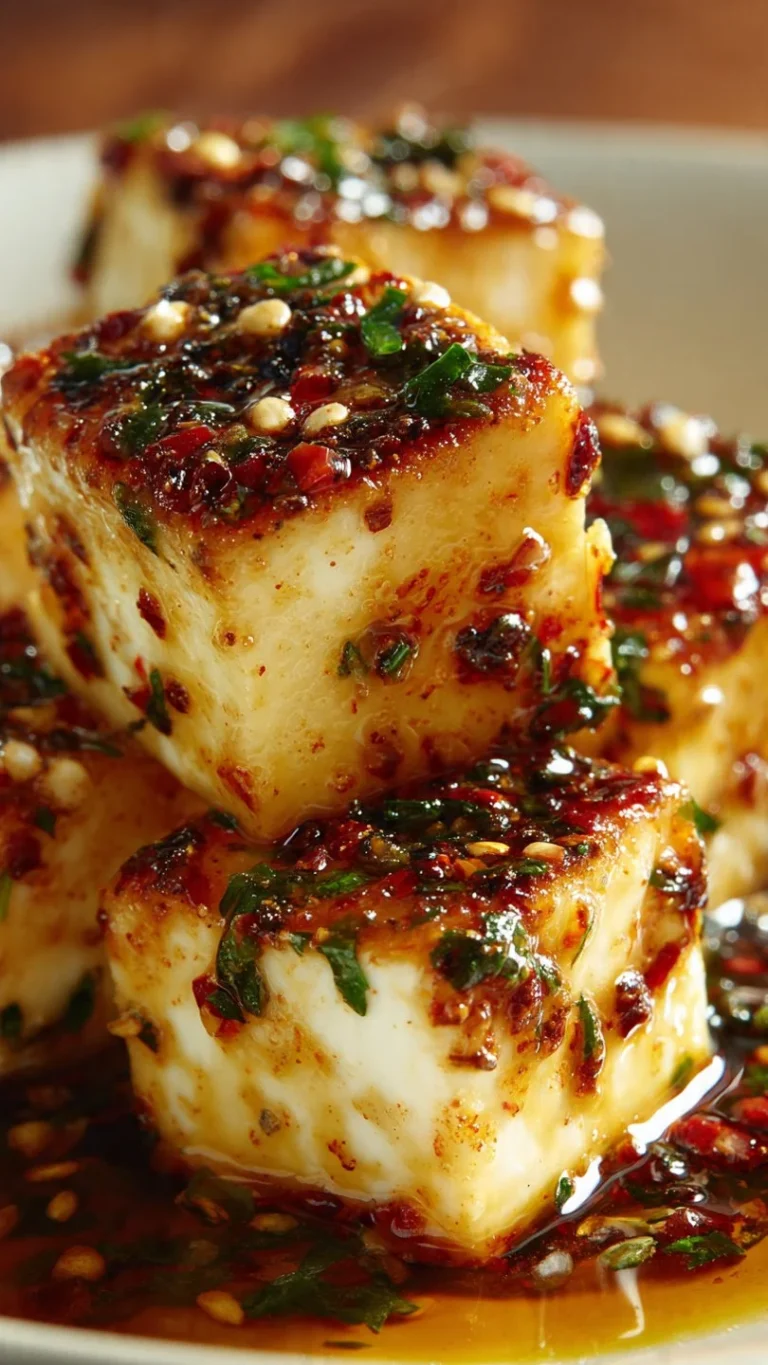 Delicious spicy baked feta dish served warm with herbs and spices