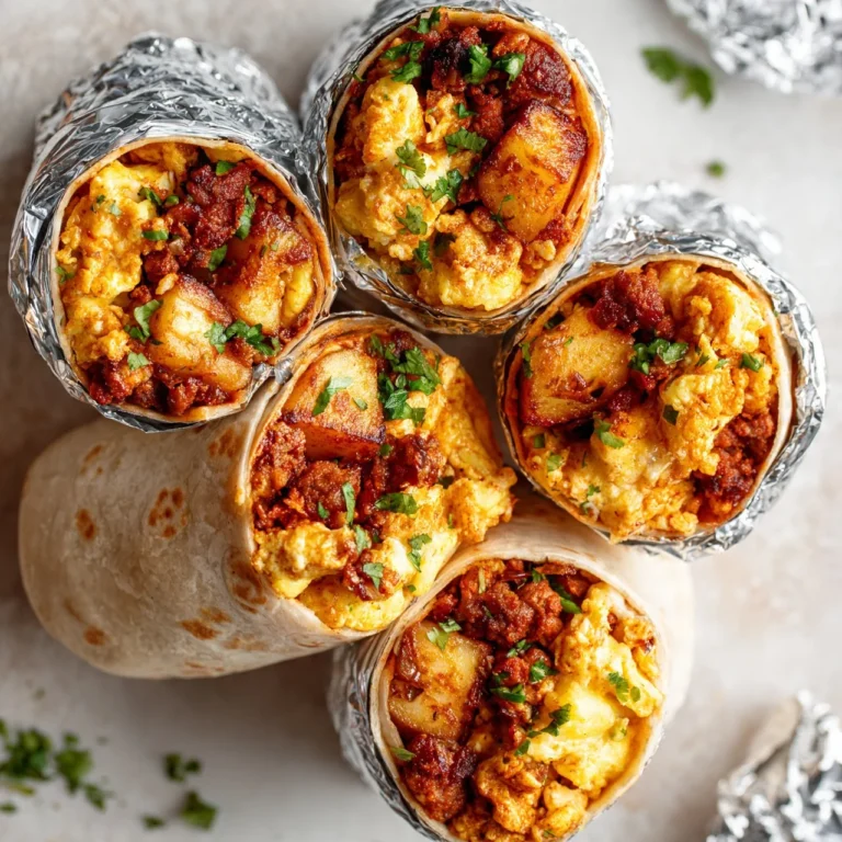 Delicious spicy chorizo breakfast burrito filled with eggs and cheese