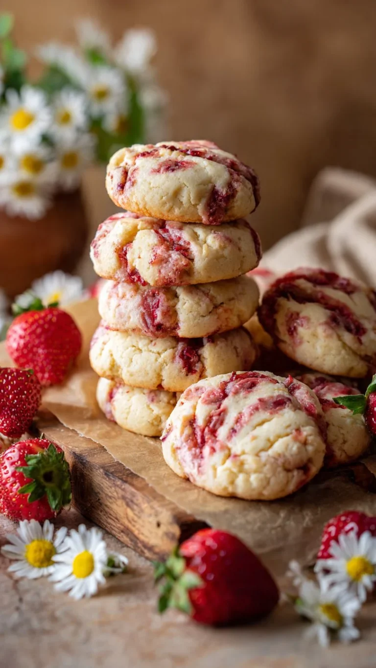 Strawberry cheesecake cookies with creamy filling and berry topping