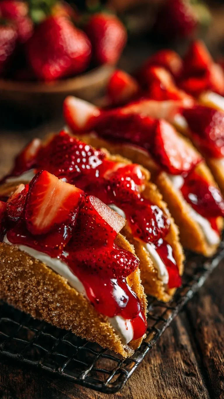 Delicious strawberry cheesecake tacos on a plate, perfect dessert recipe.