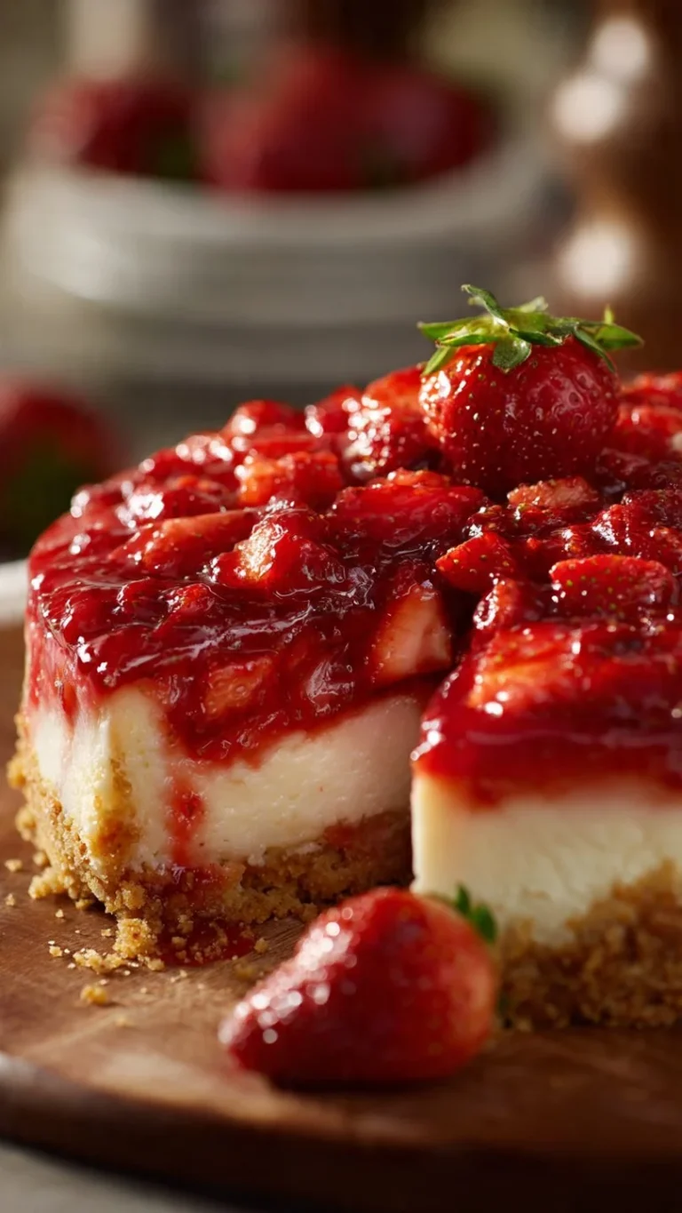 Easy Strawberry Cheesecake Dump dessert recipe with fresh strawberries