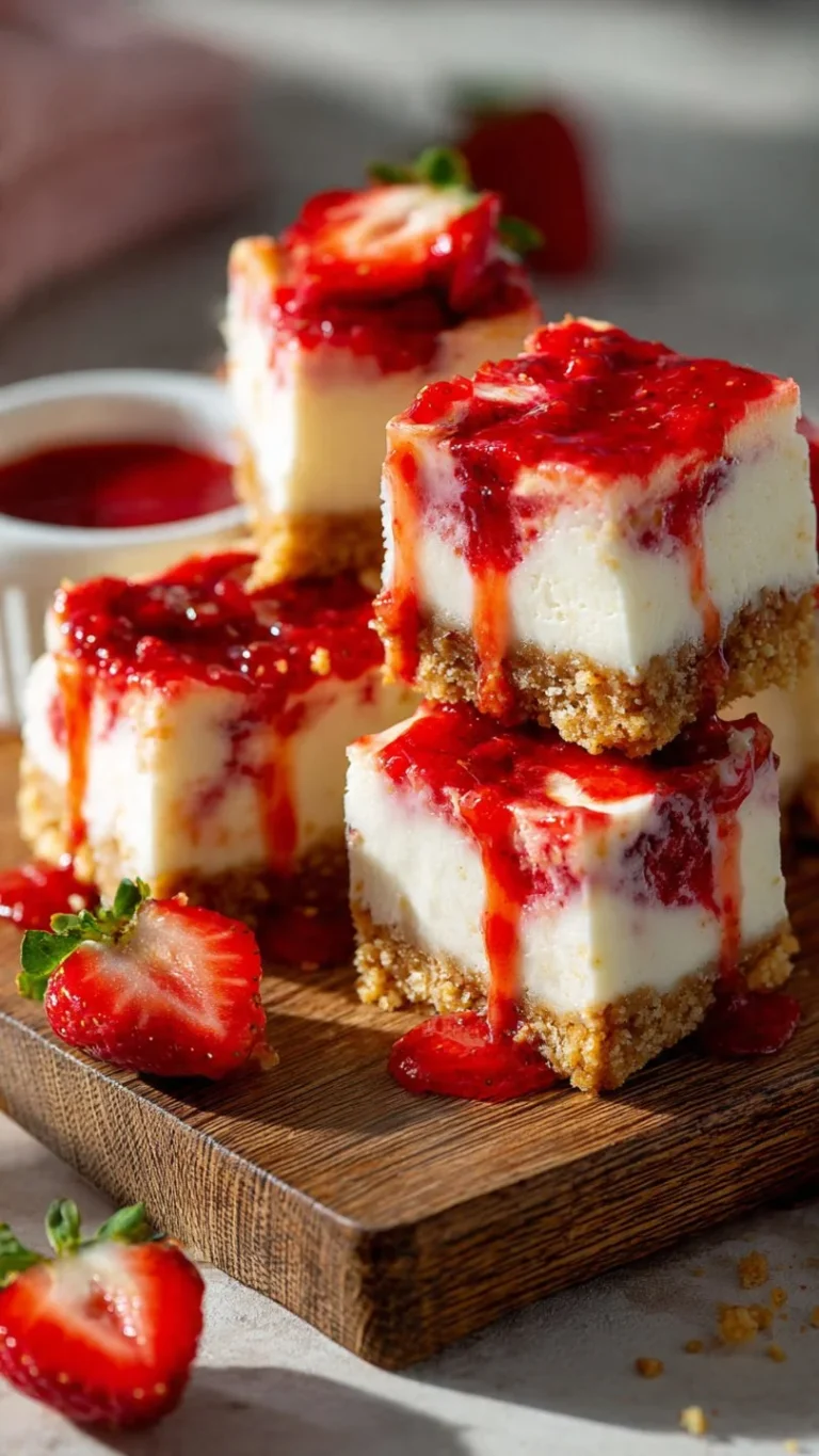 Delicious strawberry crunch cheesecake chunks served on a plate